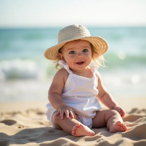 a lovely baby girl at the beach